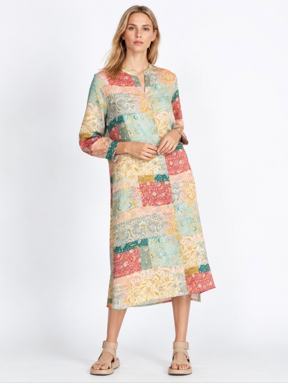 Johnny Was Marseille Garden Seaside Dress Paisley Patchwork Midi Large